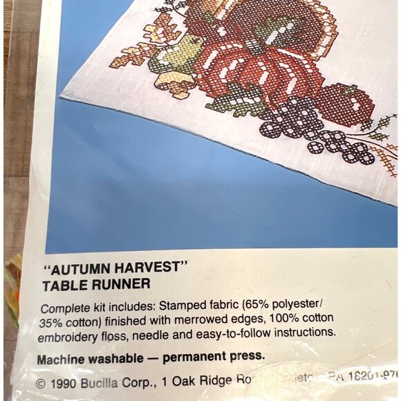 Bucilla Stamped Cross-Stitch Kit "Autumn Harvest" Table Runner 14x43 Inches 1990 - Picture 4 of 5